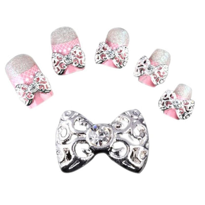 Elegant Alloy Rhinestones Bow Tie Nail Art Glitters DIY Decorations (Gold Silver)(6pcs/1pack)