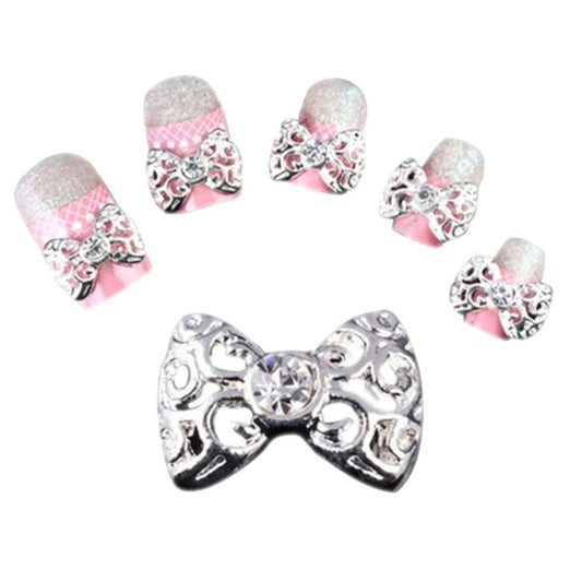 Elegant Alloy Rhinestones Bow Tie Nail Art Glitters DIY Decorations (Gold Silver)(6pcs/1pack)