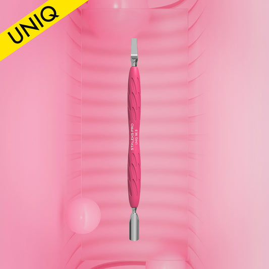 Staleks-Manicure Pusher Gummy With Silicone Handle UNIQ 10 TYPE 5 (Rounded Narrow Pusher And Straight Blade)