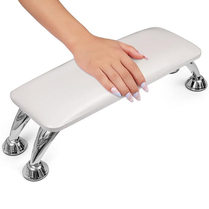 White Hand Pillow Cushion Soft Leather Nail Arm Rest for Beauty (Color Legs - Sliver or Gold)