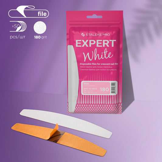 Staleks Pro-Disposable thin white files for crescent nail file EXPERT 42 180 grit (50 pcs)