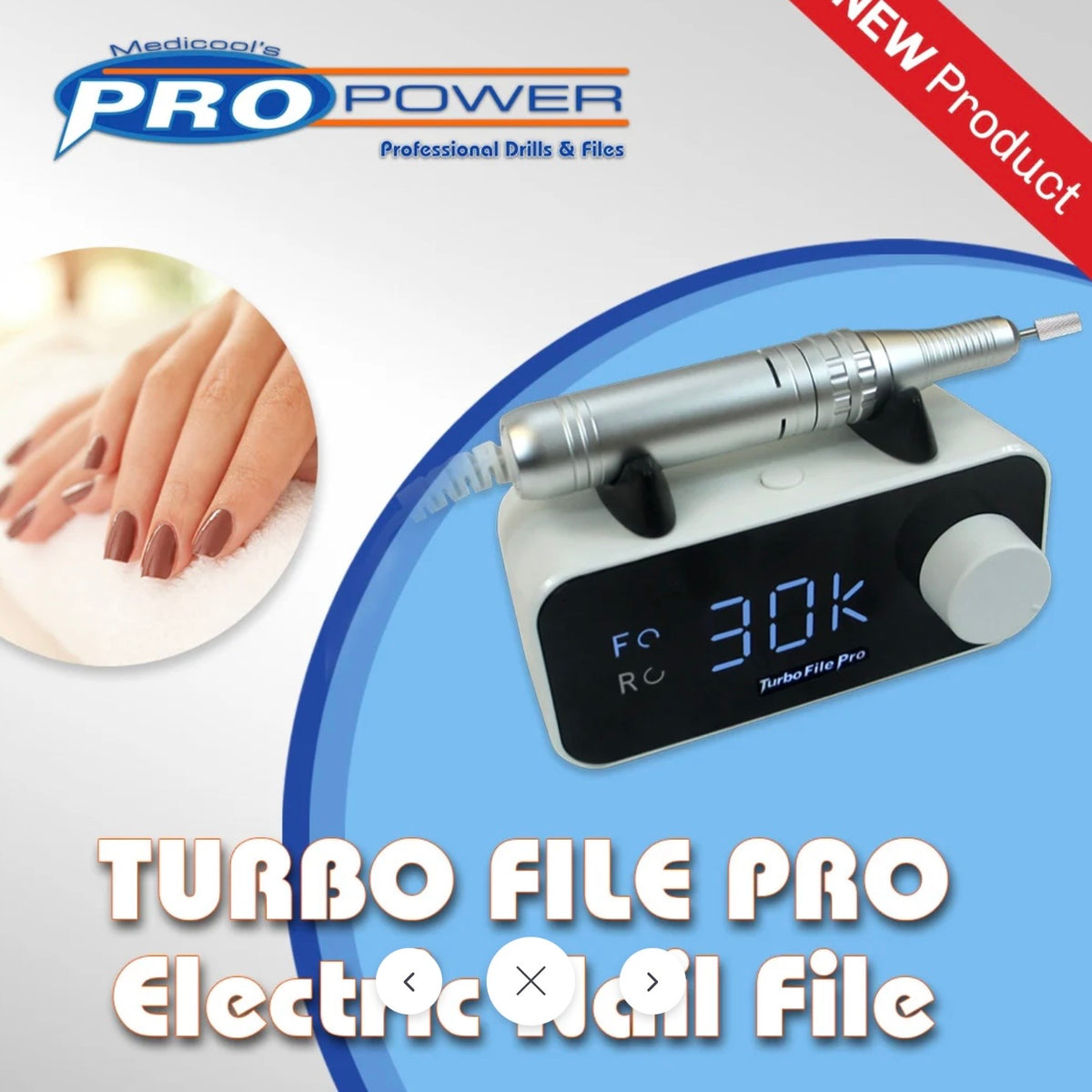 Medicool - Turbo File Pro - Professional Electric Filing System - New Model (30,000RPM) for Manicure & Pedicure