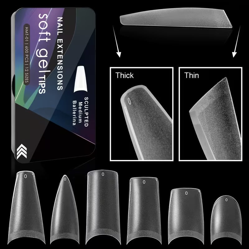 Nail Extensions Soft Gel Tips-Medium Ballerina Shaped Nail Tips (600pcs)