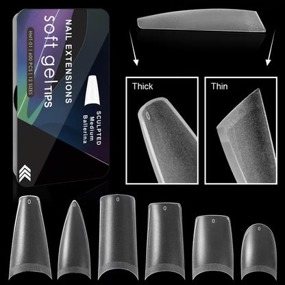 Nail Extensions Soft Gel Tips-Medium Ballerina Shaped Nail Tips (600pcs)