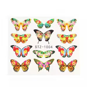 Water Transfer Nail Stickers, Nail Decals, Multicoloured Butterfly Design, Butterfly Nail Art, Nail Decoration(STZ-1004)
