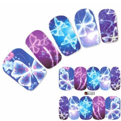 Butterfly Design Printing Nail Sticker Water Transfer DIY Decals Nail art Stickers for nails accessories tips(A-1307)