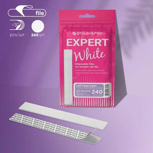 Staleks Pro-Disposable white files for straight nail file on a soft foam layer EXPERT 20 240 grit (30 pcs)
