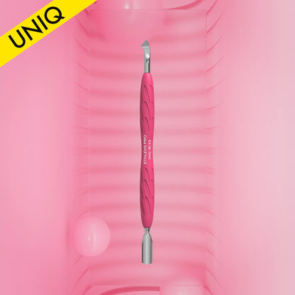 Staleks-Manicure Pusher Gummy With Silicone Handle UNIQ 10 TYPE 4.2 (Rounded Narrow Pusher And Bent Blade)