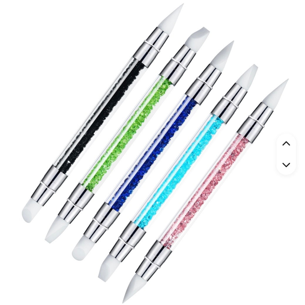 Nail Art Silicone Pen Brushes, Silicone Nail Art Acrylic Pen Brushes, Rhinestone Handle Double-Ended (Set of 5Pcs)