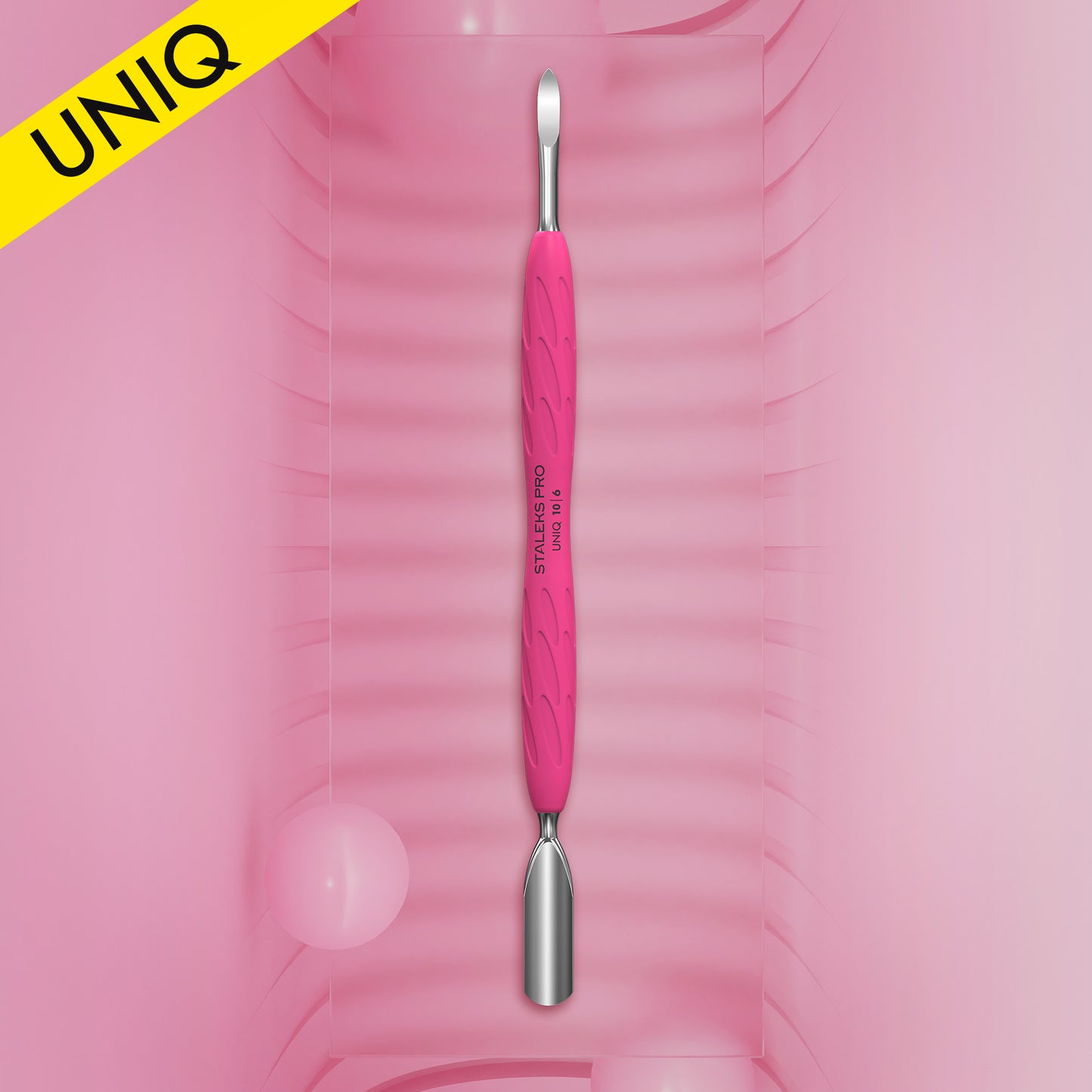 Staleks-Manicure Pusher Gummy With Silicone Handle UNIQ 10 TYPE 6 (Rounded Wide Pusher And Nail Cleaner)