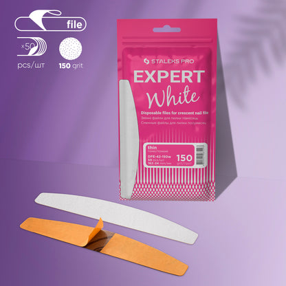 Staleks Pro-Disposable thin white files for crescent nail file EXPERT 42 150 grit (50 pcs)