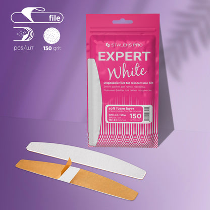 Staleks Pro-Disposable White Files For Crescent Nail File On A Soft Foam Layer EXPERT 40 150grit (30 Pcs)