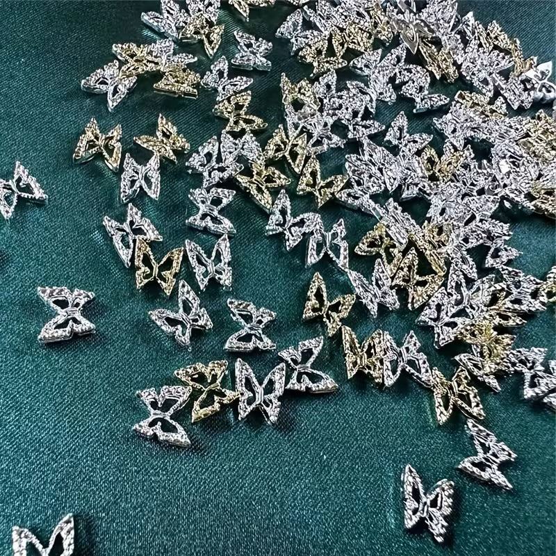 3D Butterfly Nail Charms, Silvery and Golden 100pcs