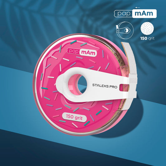 Staleks-Disposable White Abrasive Tape PapmAm EXPERT In A Plastic Case 150 grit
