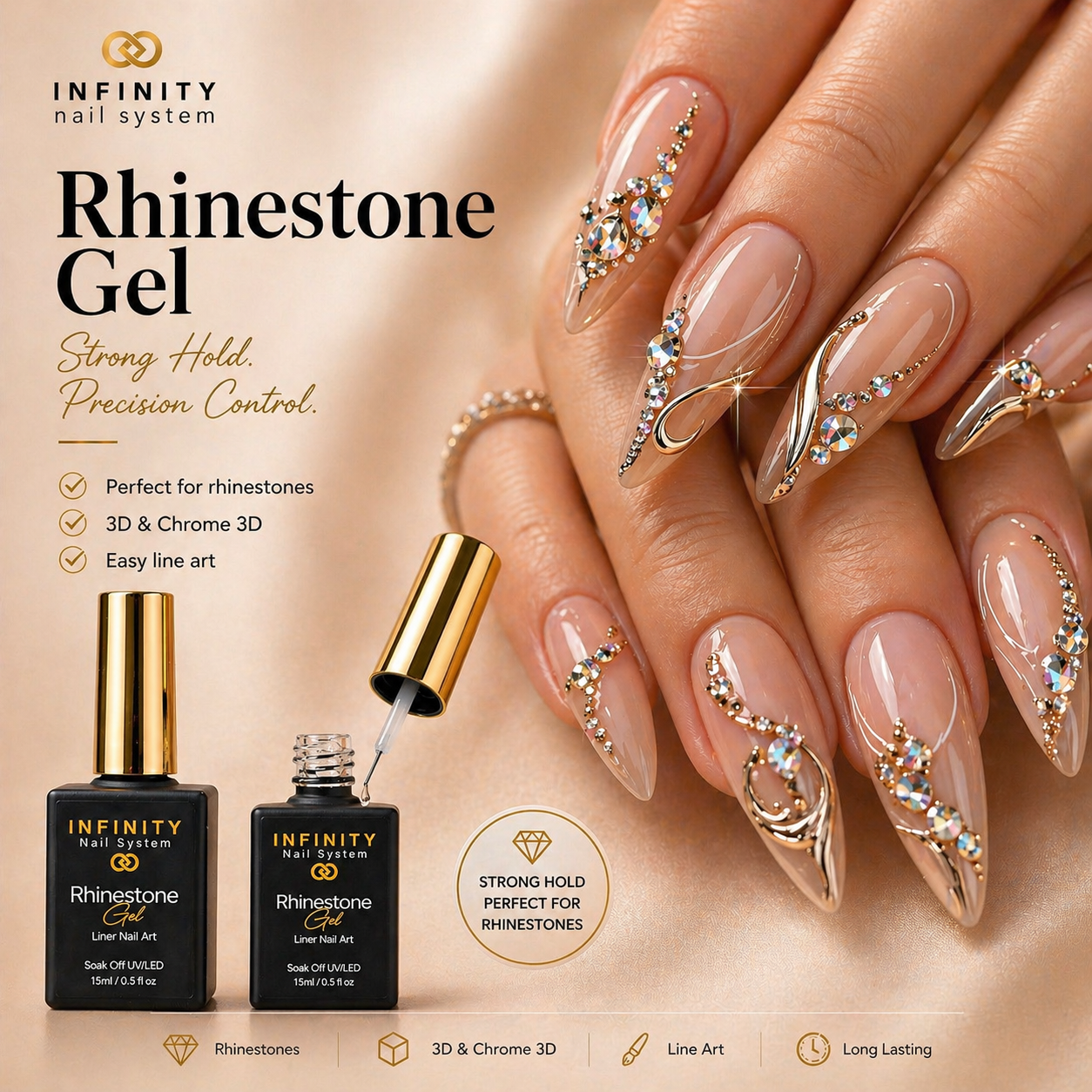 Infinity- Rhinestone Gel Liner Nail Art