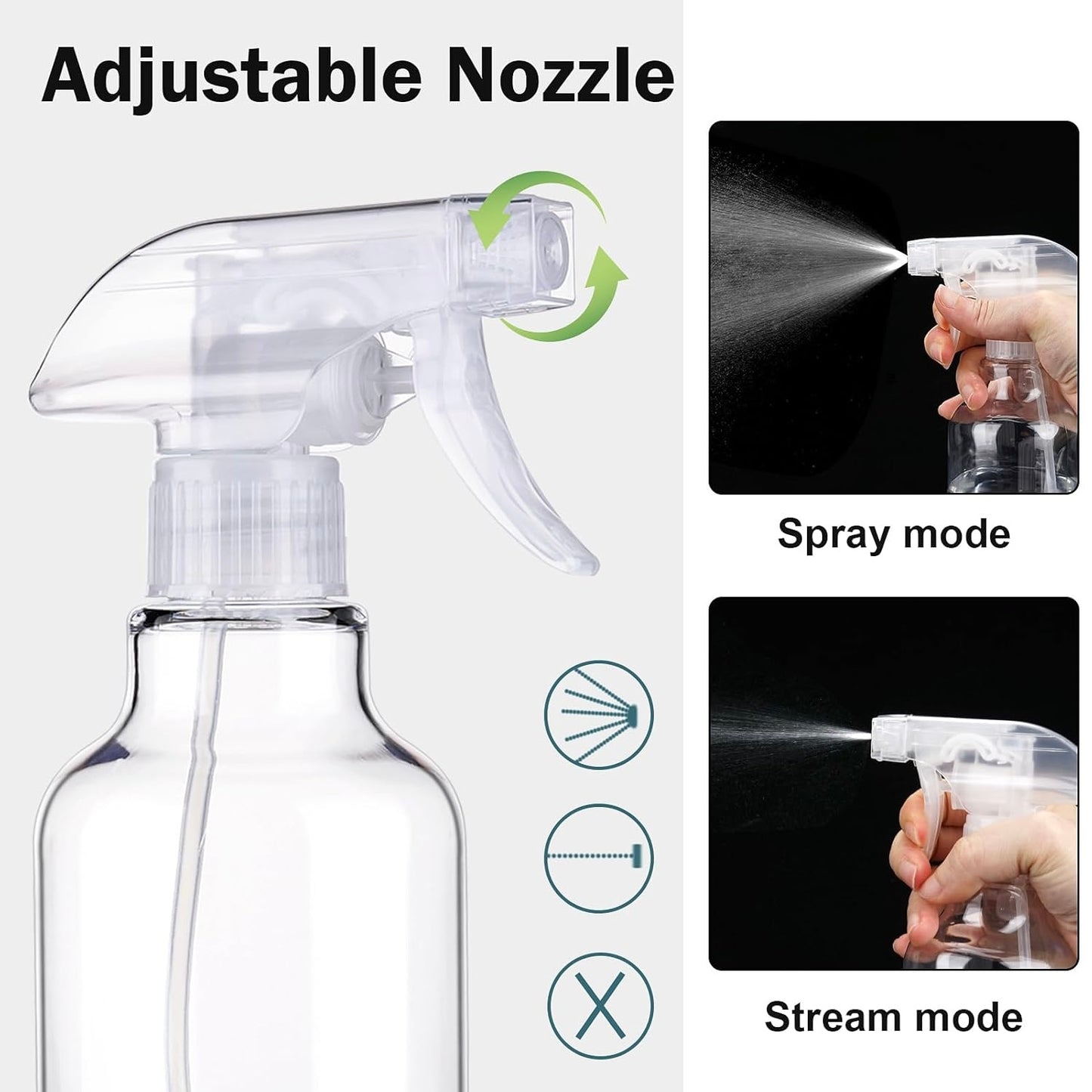 Diyself Plastic Spray Bottles Empty Spray Bottle 16.9oz/500ml Heavy Duty Spraying Bottle Mist/Stream Water Bottle for Cleaning Solutions, Essential Oils, Hair (Clear)