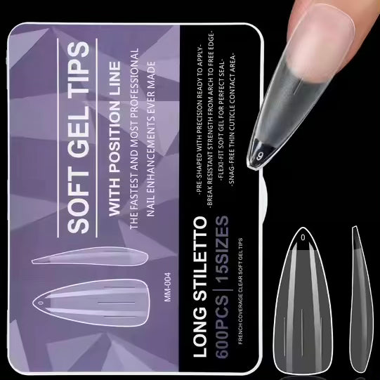 Long Steiltto Full Half Cover Clear Acrylic False Nails Square Pattern ABS Material Soft Gel Tips for Fingers 600pcs