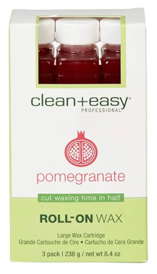 Clean + Easy Large Pomegranate Roll-On Wax Refill,Great for Sensitive Skin, Ideal for All Skin and Hair Types - 3 Packs