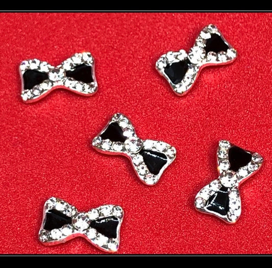 Nail Art Silver Crystal 3D Rhinestone Style Bows Bow-Tie* Gem Alloy Metal