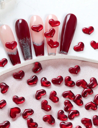 30pcs Mini Heart Nail Charms Cute Sweetheart Burgundy Nail Parts For DIY Valentine's Day Design Nails