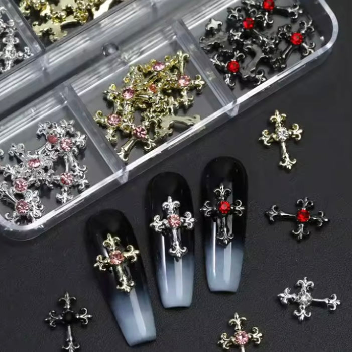 Halloween 1Box (60pcs) Alloy Cross Nail Drills Rhinestones & Alloy Nail Art Decorations DIY Nail Charms Nail Gems Nail Supplies