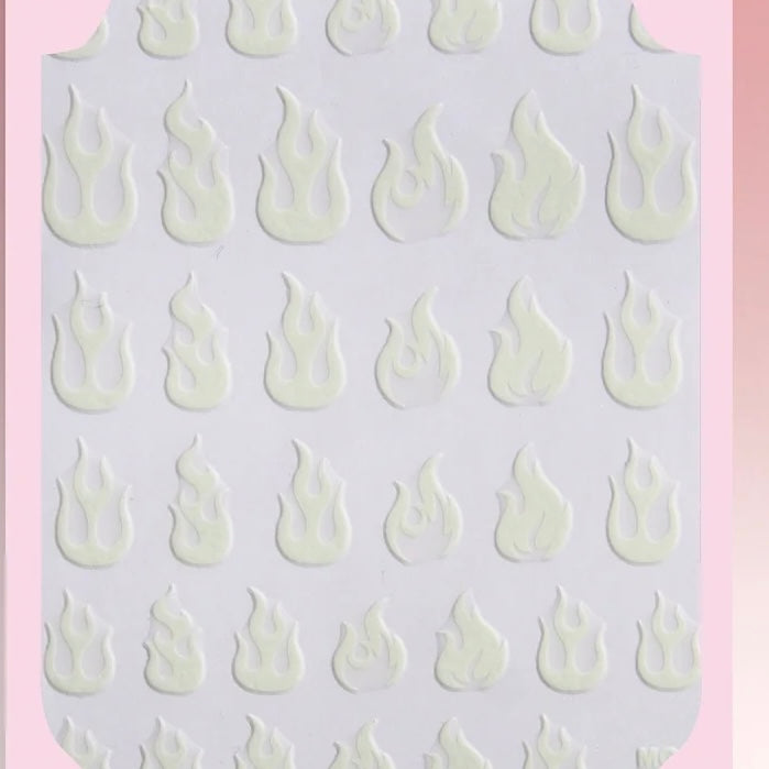 Flames nail sticker/ Halloween Glow in the dark Night Life 3D Nail Art Self Adhesive Decals(1074)