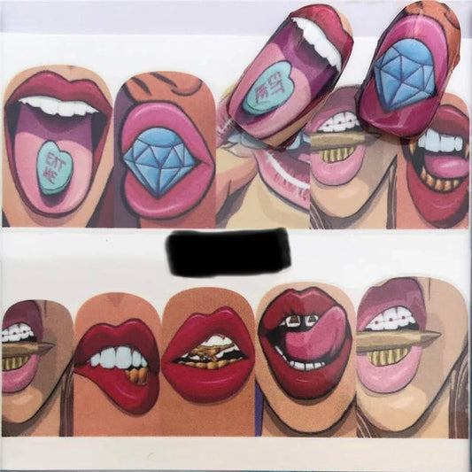 Nail Art Stickers Water Transfer Nail Decals for Nail Art,Sexy Lip Pop Star Nail Decals, Manicure Nail Wraps, Red Kiss Lips Sexy Girl Pattern Nail Sticker(BN-360)