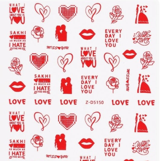 Valentines Day Nail Art Stickers for Women Girls Kids Self-Adhesive Nail Stickers Red Gold Love Heart Rose Couples Nail Decals (Z-D5150)