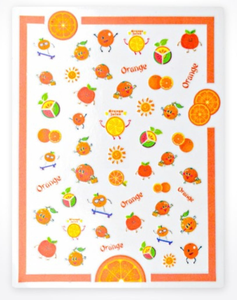 Summer Nail Art Stickers Decals Decorations 3D Fruit Self Adhesive Nail Art Oranges Fruit Small Fresh Design Accessories for Women (DD- 419)