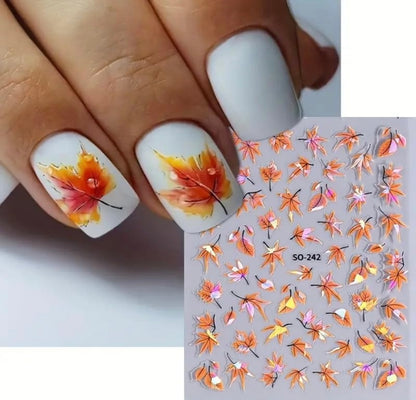 Fall Nail Art Stickers Orange Yellow Maple Leaves Nail Stickers for Nail Art Thanksgiving Nail Art Design Decoration Autumn Fall Maple Leaves Self-Adhesive DIY Nail Decals for Women Nail Supplies