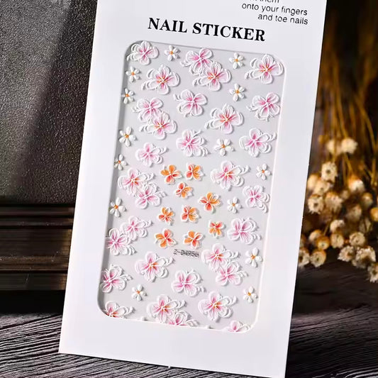 White,Orange,Pink Flower Nail Art Stickers 5D Embossed Nail Decals,Spring Summer Blossom Nail Art Supplies, DIY Nail Accessories Acrylic Nail Decoration for Women(Z-D4956)