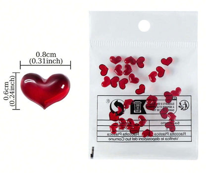 30pcs Mini Heart Nail Charms Cute Sweetheart Burgundy Nail Parts For DIY Valentine's Day Design Nails