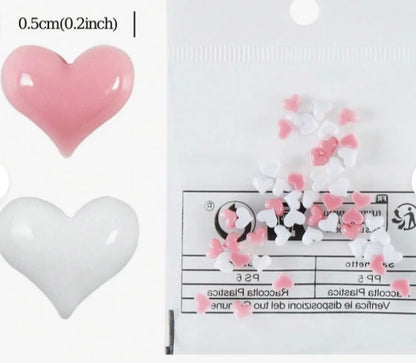 100pcs Mini Heart Nail Charms Cute Sweetheart White Pink Mixed Nail