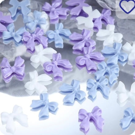 50pcs/bag Purple White Ribbon Bow Nail Charms Nail Art Tie Decoration Accessories Manicure Design Supplies