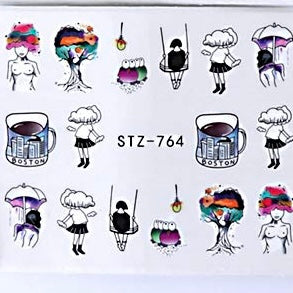 Nail Art Stickers Water Transfer Nail Decals for Women Cool Girls Nail Manicure Nail Decoration Design Nail Stickers Tip Charms Accessories(STZ-764)