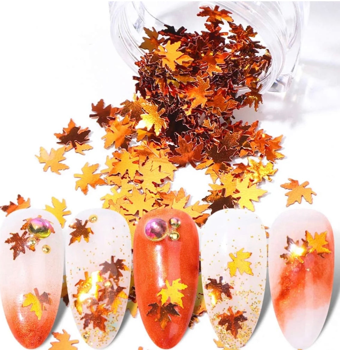 Fall Nail Art Stickers Fall Glitter Maple Leaf Nail Art Sequins Nails Decorations Autumn Nails Art Supplies 3D Gold Maple Leaves Glitter Flakes Nails Design Manicure Tips Accessories