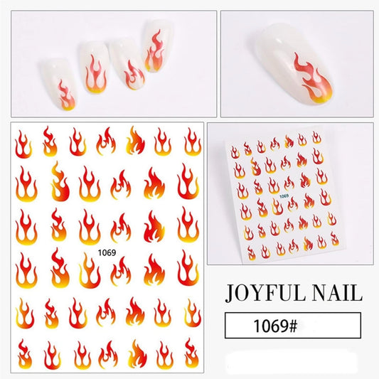 Nail Sticker Flame Fire Torch Light 12 Style 3D Engraved Nail Stickers Art Decorations Nail Decals Vintage Elegant Summer Nail Sticker(1069)