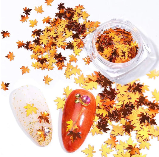 Fall Nail Art Stickers Fall Glitter Maple Leaf Nail Art Sequins Nails Decorations Autumn Nails Art Supplies 3D Gold Maple Leaves Glitter Flakes Nails Design Manicure Tips Accessories