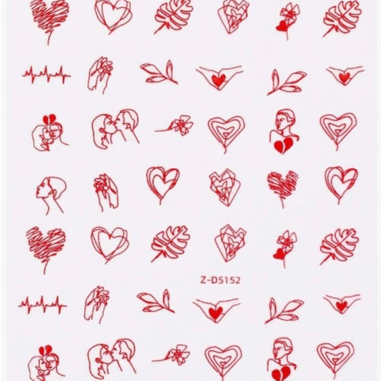 Valentines Day Nail Art Stickers for Women Girls Kids Self-Adhesive Nail Stickers Red Gold Love Heart Rose Couples Nail Decals (Z-D5152)