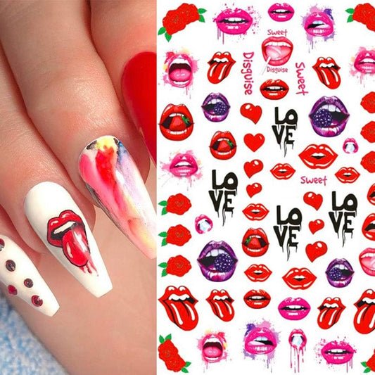 Bad Girl Nail Art Stickers Decals Nail Art Supplies Valentines Day 3D Self-Adhesive Nail Decorations Accessories Fashion Manicure Designs Sexy Lips Cool Girl Self Adhesive(Z-D5283)