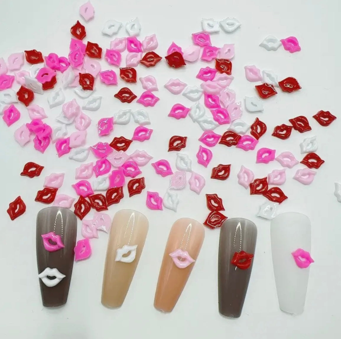200pcs Mini Kawaii Lip Charms for Nails - 5.5-8.5mm Cute Cartoon Resin Cabochons, DIY Manicure Decorations & Jewelry Accessories for Women and Girls