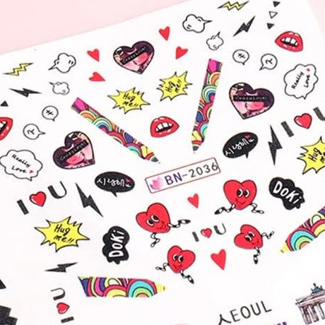 Valentine's Day Nail Decals,Valentines Nail Art Stickers Water Transfer Nail Art Valentine Decor Nails Decorations(Z-D5474)