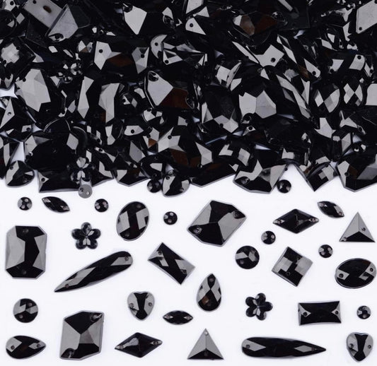 Flatback Acrylic Gems Crystal Mixed Shapes Rhinestones Beads Decorations (Black)