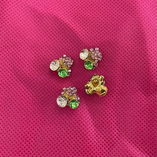 VINTAGE Clusters- RHINESTONE Pink Green and white Gems (6pcs/1pack)