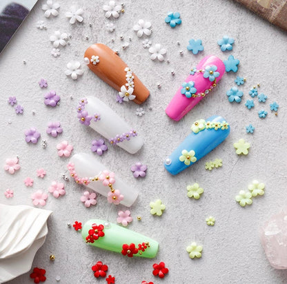 Flower Nail Charms 3D Flowers and Metal Caviar Beads Nail Art Decoration Five Petal Flower Pearl Acrylic Nail Art Stud Accessories for Women Girls DIY Manicures Crafting Decoration