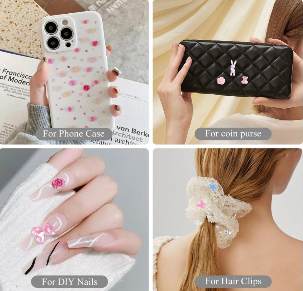 50pcs Nail Art Charms Kit, 100pcs Resin y2k Nail Charms with 100 pcs Mixed Flatback Nail Rhinestones Pearls and 100pcs Nail Glitter Sequins for Nails DIY Manicure Supplies Accessories