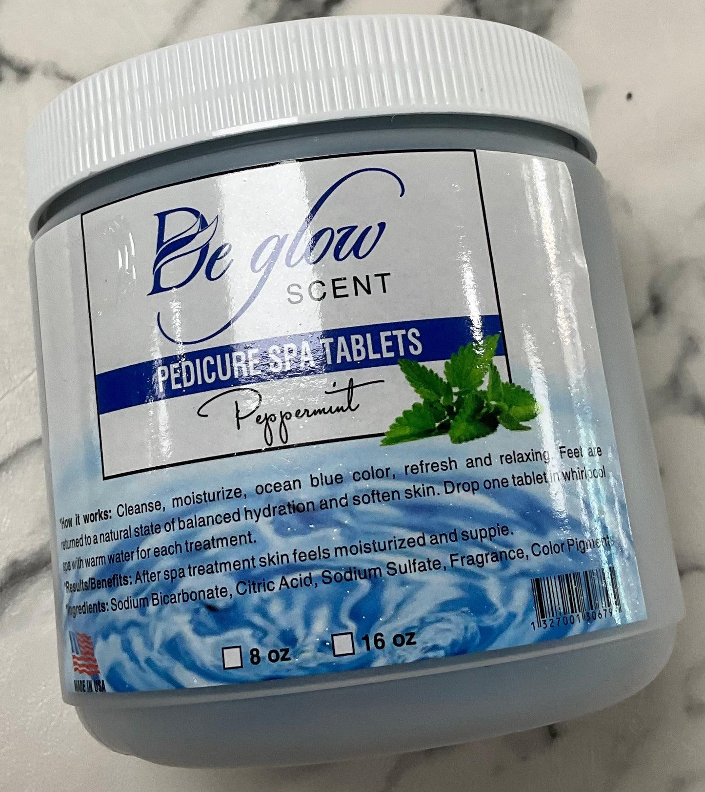 De Glow- Pedicure Spa Tablets- Peppermint 8oz