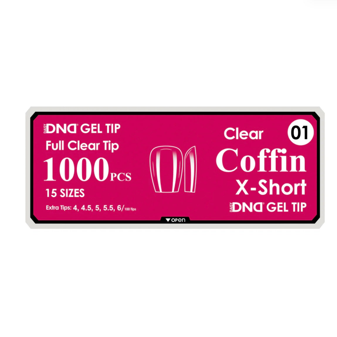 DND CLEAR GEL TIPS 1000PC - #01 X-SHORT COFFIN