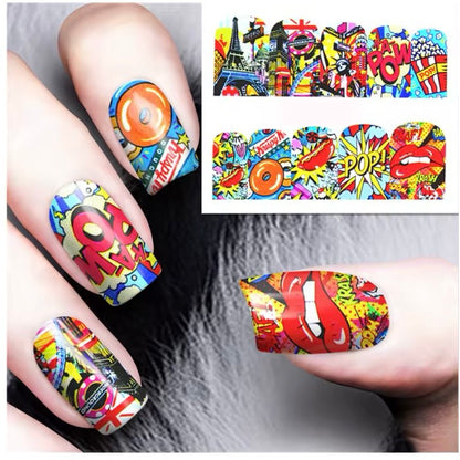 Nail Stickers Water Decals Graffiti Geometry Slider Manicure Nail Art Decoration(BN-351)