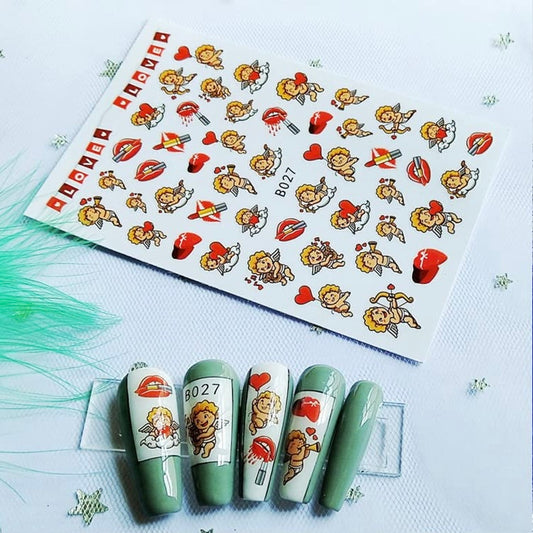 Love Heart Kiss Lips Bear Cupid Nail Decals (B-027)
